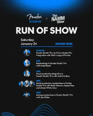 Fender Studio NAMM show-day social graphic