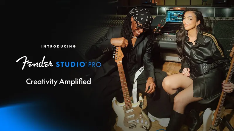 Fender Studio Pro 16x9 hero key art for the global launch
