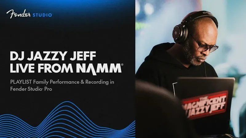 YouTube thumbnail for the Live from NAMM 2026 keynote with DJ Jazzy Jeff