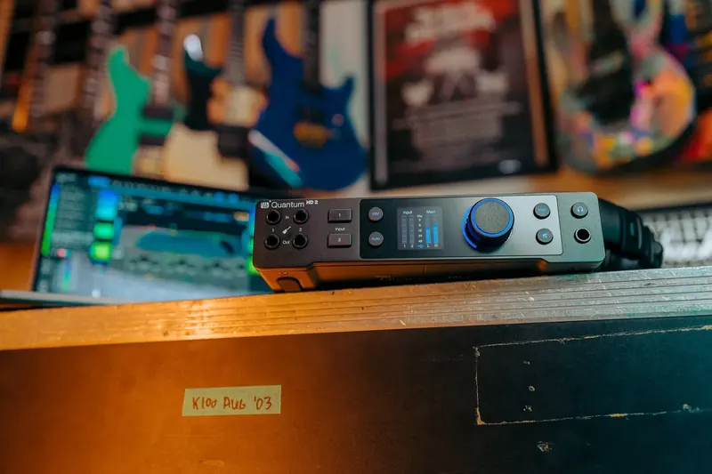 Brandon Ellis performing in a recording studio for the PreSonus Quantum campaign
