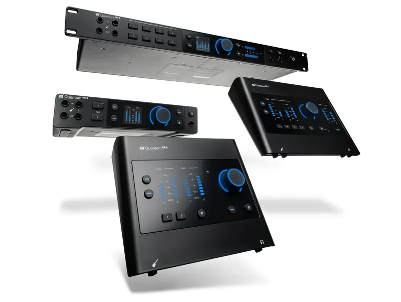 PreSonus Quantum interface family lined up on white for e-commerce listings