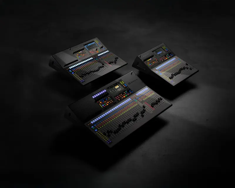 PreSonus StudioLive Series III SE digital mixer family in an elevated studio arrangement